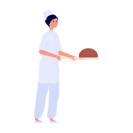 Chef de hotel mulher servindo comida  Ilustração