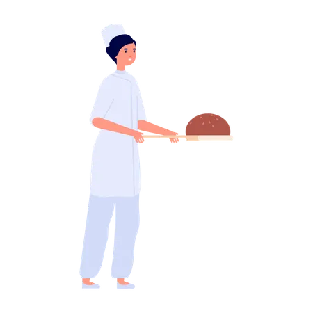 Chef de hotel mulher servindo comida  Ilustração