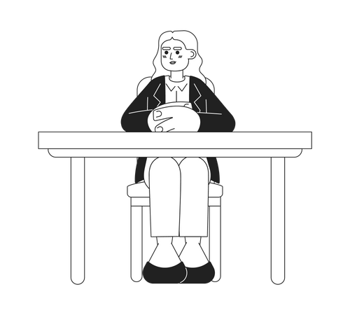Chefe feminina sentada na mesa  Ilustração