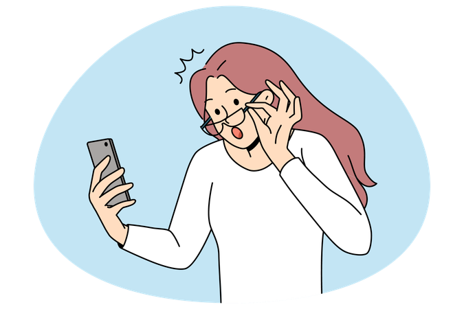 Mulher chocada é surpreendida por mensagem de texto no celular  Ilustração