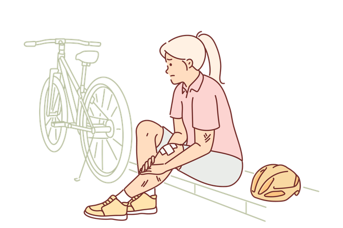 Mulher ciclista machucou a perna  Ilustração