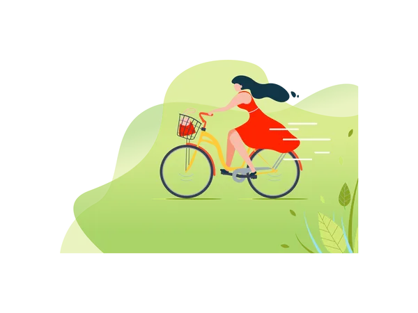 Mulher andando de bicicleta no parque  Ilustração