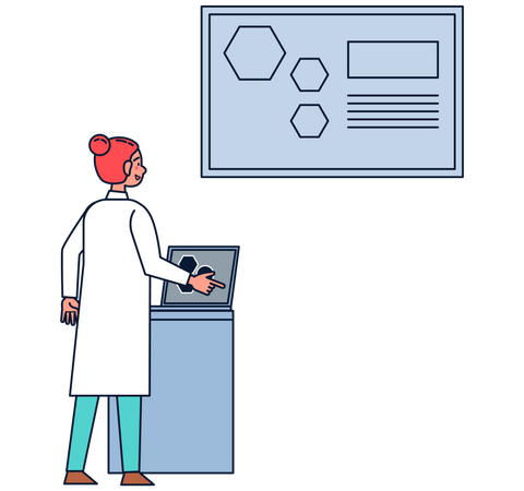Cientista feminina fazendo experimento em laboratório  Ilustração