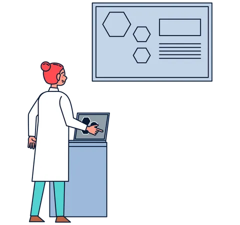 Cientista feminina fazendo experimento em laboratório  Ilustração