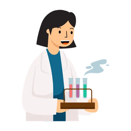 Cientista feminina fazendo experimento químico  Ilustração