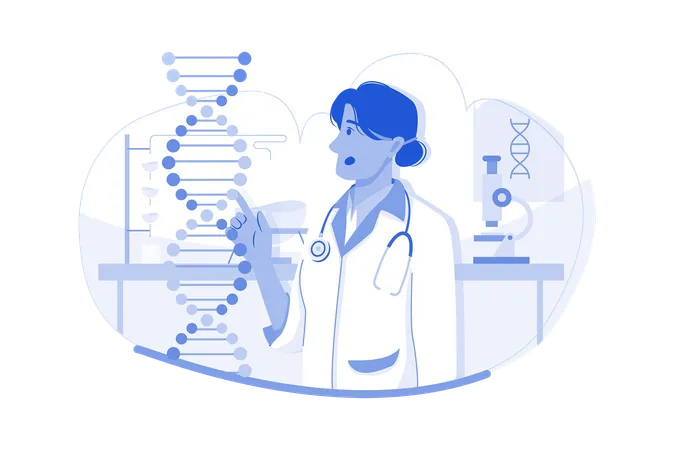 Cientista feminina fazendo pesquisa de DNA  Ilustração