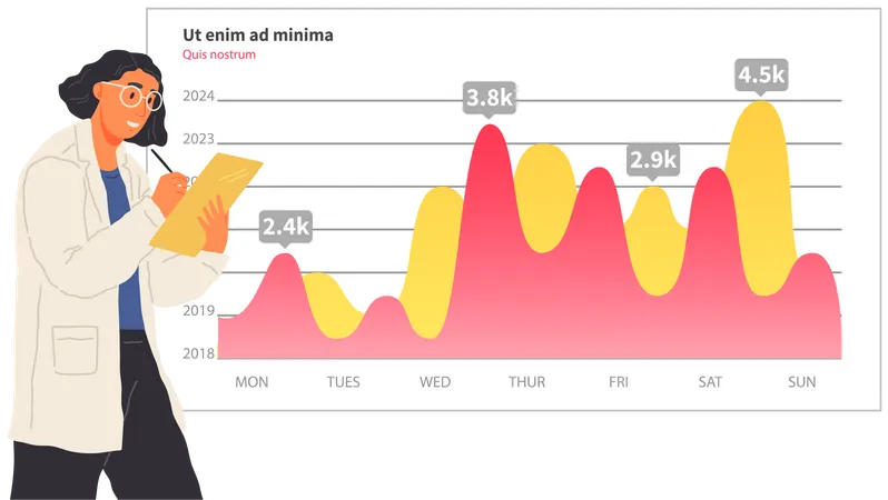 Cientista mulher olhando para gráfico de pesquisa  Ilustração