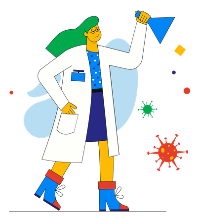 Mulher cientista pesquisa vírus em laboratório  Ilustração