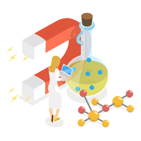 Cientista feminina trabalhando em laboratório  Ilustração