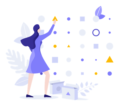 Mulher classificando processamento de dados não estruturados  Ilustração