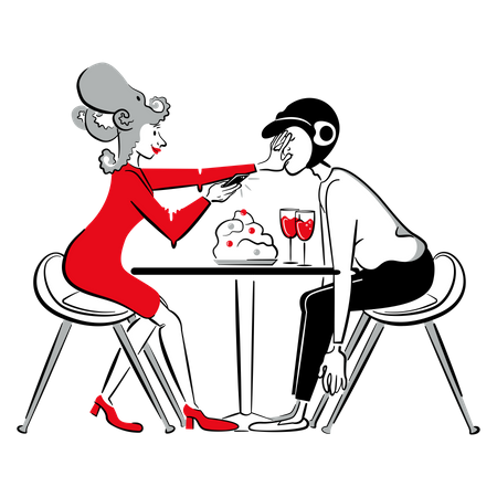 Mulher clicando na foto de comida durante o encontro  Illustration