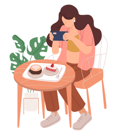 Mulher clicando na foto de comida  Illustration