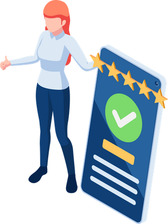 Cliente mulher dando feedback cinco estrelas  Illustration