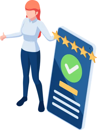 Cliente mulher dando feedback cinco estrelas  Illustration