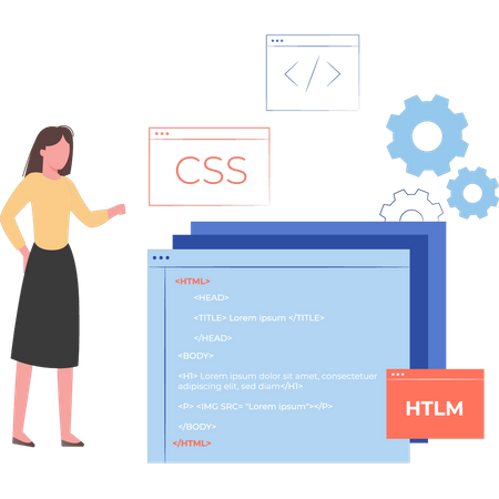 Mulher codificando CSS e HTML  Ilustração