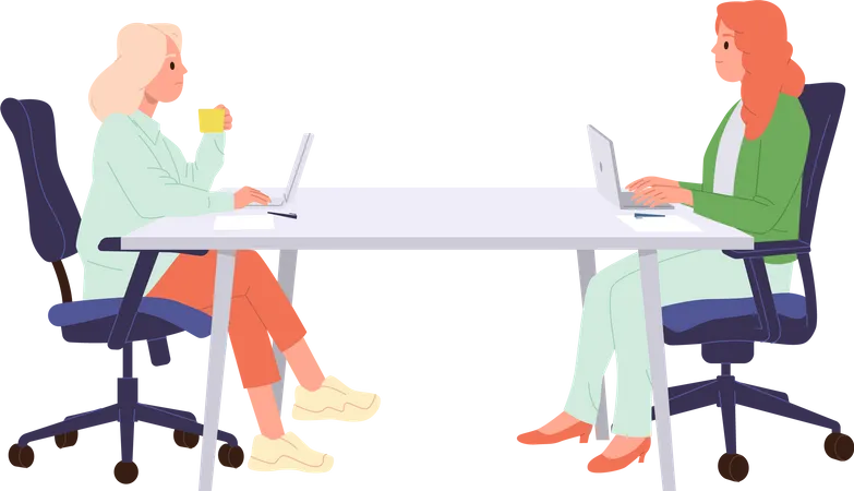 Colega de trabalho mulher usando laptop  Ilustração