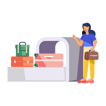 Mulher coletando bagagem no terminal  Ilustração