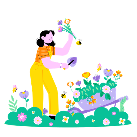 Mulher coletando flores  Illustration