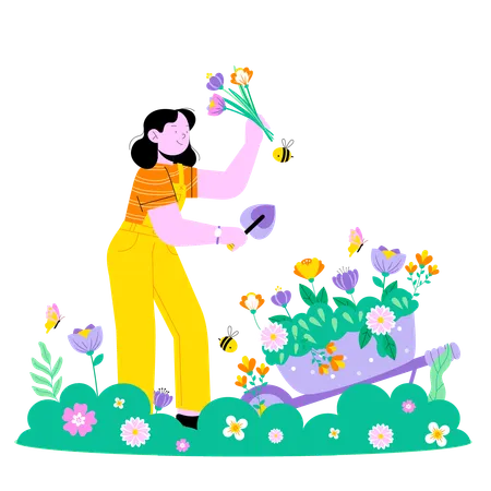 Mulher coletando flores  Illustration