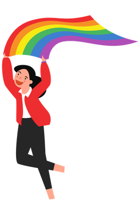 Mulher com bandeira do arco-íris  Ilustração