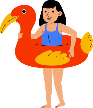Mulher Com Boia Flamingo Ilustração
