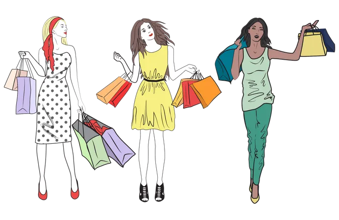 Mulheres com sacola de compras  Ilustração