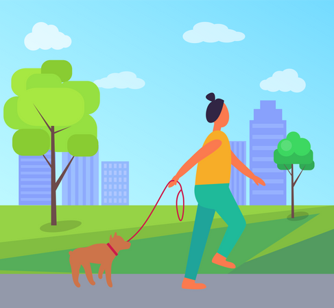 Mulher com cachorro no parque  Ilustração