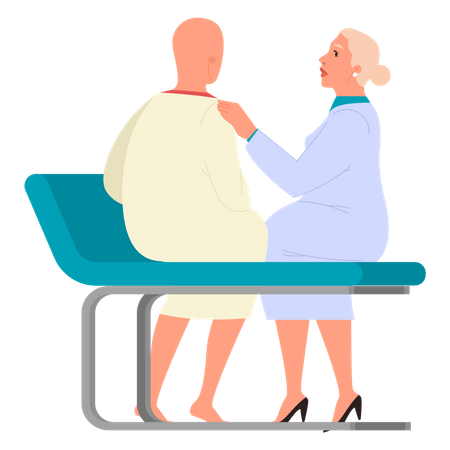 Mulher com câncer de mama fazendo quimioterapia  Ilustração