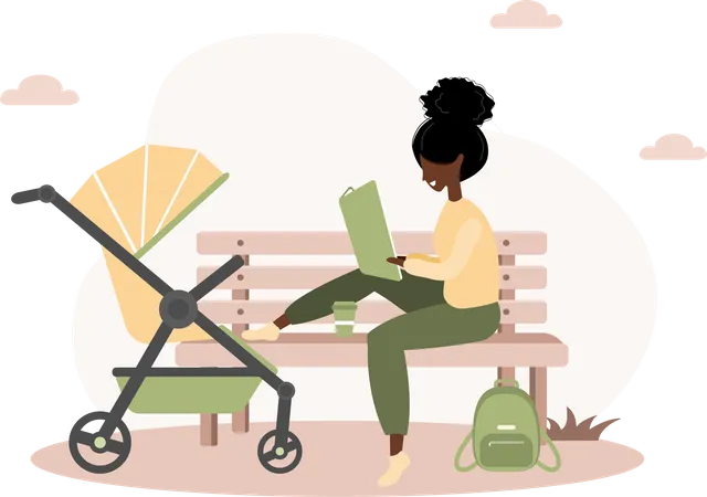 Mulher com carrinho de bebê  Ilustração