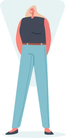 Mulher Com Formato De Corpo Triangular Invertido Posando Em Jeans Azul E Top Preto Figura De Personagem Feminina Com Ombros Largos E Quadris Estreitos Isolados Em Fundo Branco Ilustra O Vetorial De Desenho Animado Ilustração
