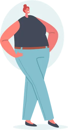 Mulher Com Formato De Corpo Redondo Personagem Feminina Tipo Maca Com Barriga Grande E Nadegas Garota Posando Em Jeans Azul E Top Preto Isolado Em Fundo Branco Ilustra O Vetorial De Pessoas Dos Desenhos Animados Ilustração
