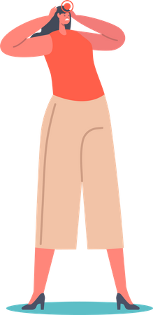 Mulher com dor de cabeça terrível  Ilustração