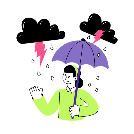 Mulher com guarda-chuva e aproveitando a chuva  Ilustração
