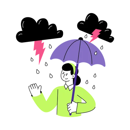 Mulher com guarda-chuva e aproveitando a chuva  Ilustração