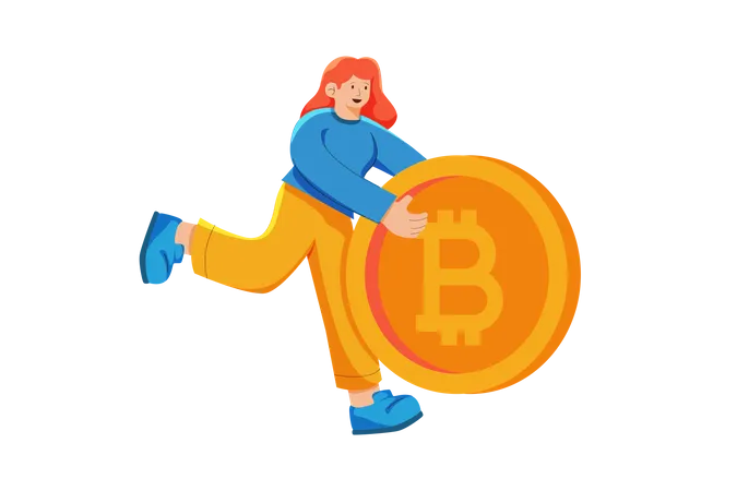 Mulher com investimento em bitcoin  Ilustração