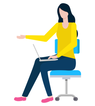 Mulher com laptop sentada na cadeira  Ilustração