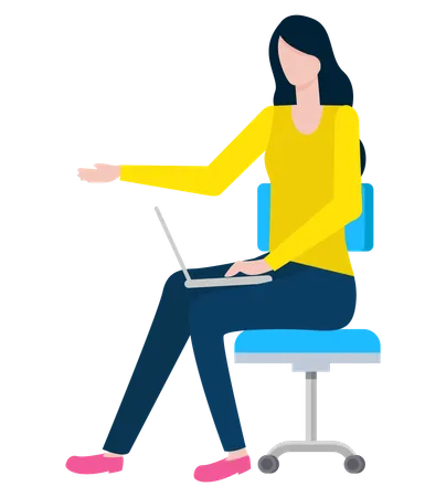 Mulher com laptop sentada na cadeira  Ilustração