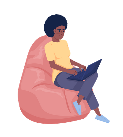 Mulher com laptop sentado em um pufe  Illustration