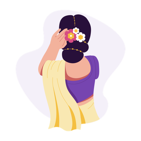 Mulher com penteado indiano floral  Ilustração