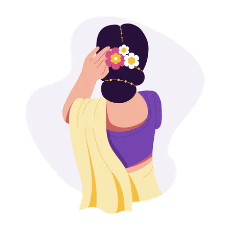 Mulher com penteado indiano floral  Ilustração