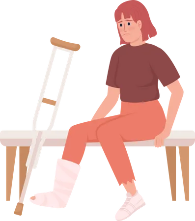 Mulher com perna quebrada e muleta  Ilustração