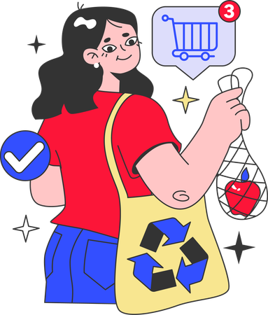 Mulher com saco de reciclagem  Ilustração