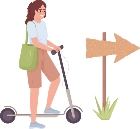 Mulher com scooter elétrica  Ilustração