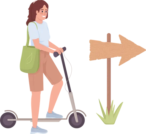Mulher com scooter elétrica  Ilustração