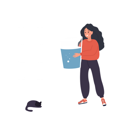 Mulher com sede com copo grande de água mineral  Ilustração
