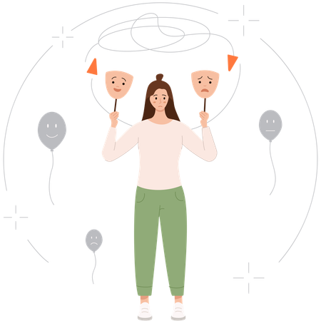 Mulher com sintomas de transtorno bipolar  Ilustração