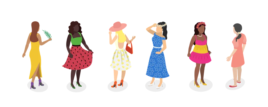 Mulher com vestidos de verão  Illustration