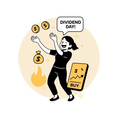 Mulher comemorando o pagamento de dividendos  Ilustração