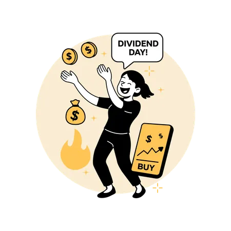 Mulher comemorando o pagamento de dividendos  Ilustração