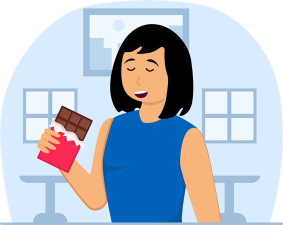 Mulher comendo chocolate  Ilustração